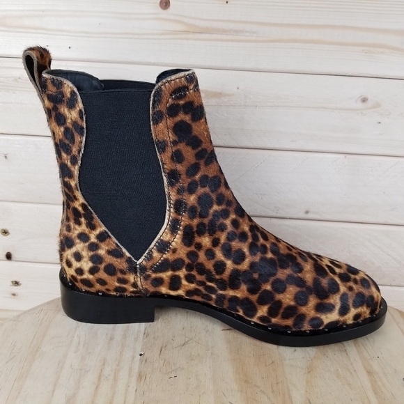 Rebecca Minkoff Sabeen Too 6 US Chelsea Booties Leopard Print Cow Fur Boots NEW - Picture 8 of 12
